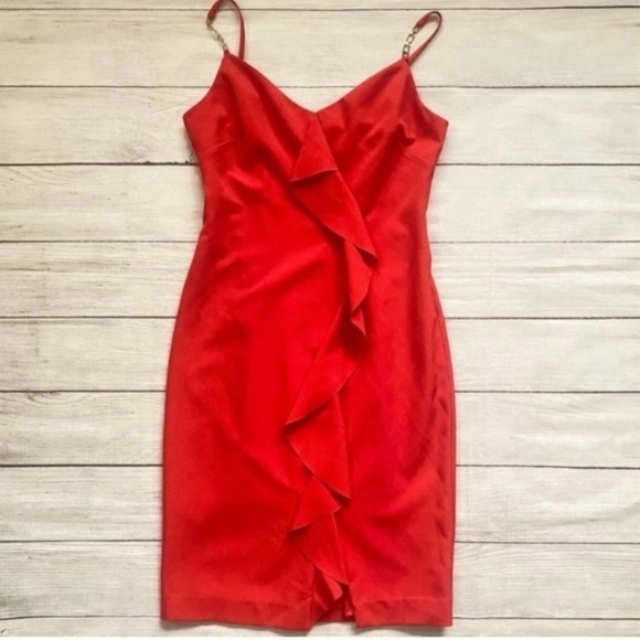 NWOT GUESS Los Angeles Red Midi Ruffled Front Dress Size 4 (small) - Picture 1 of 8